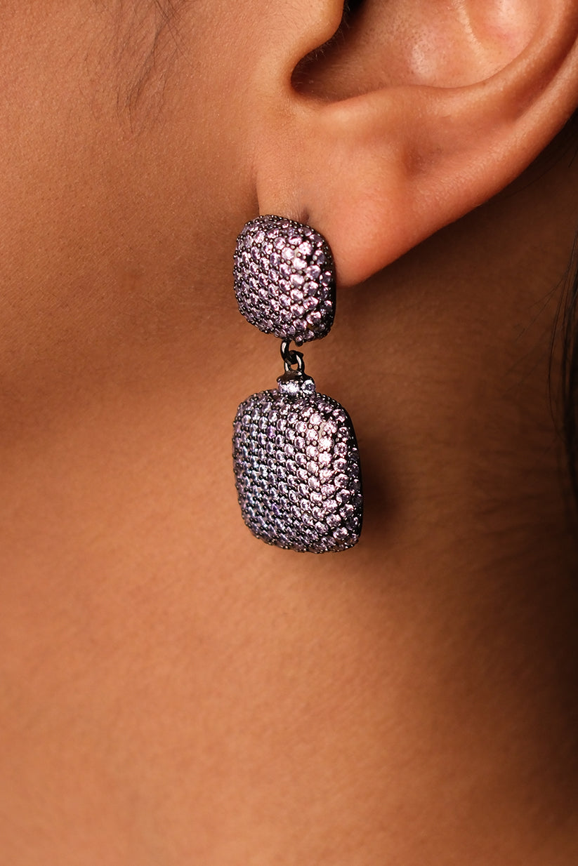 Purple stone studded pillow earrings