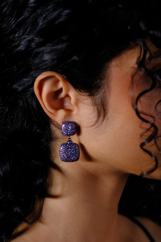 Purple stone studded pillow earrings